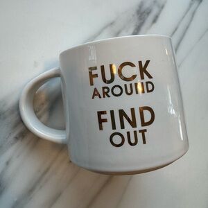 White Ceramic Mug with Gold Text